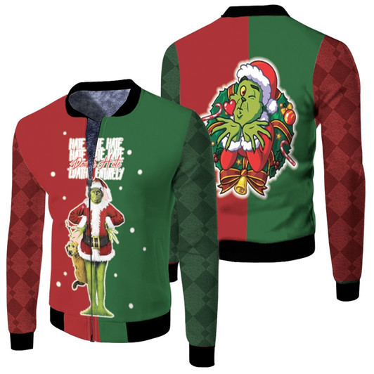 Grinch Christmas Double Hate Christmas Wreath Red Green Fleece Bomber Jacket