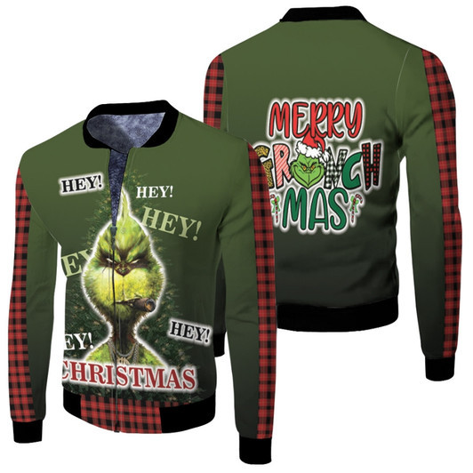 Grinch Christmas Hey Hey Merry Grinch Mas Fleece Bomber Jacket