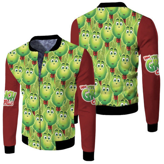 Grinch Christmas Lovely Baby Grinch Face Pattern Fleece Bomber Jacket