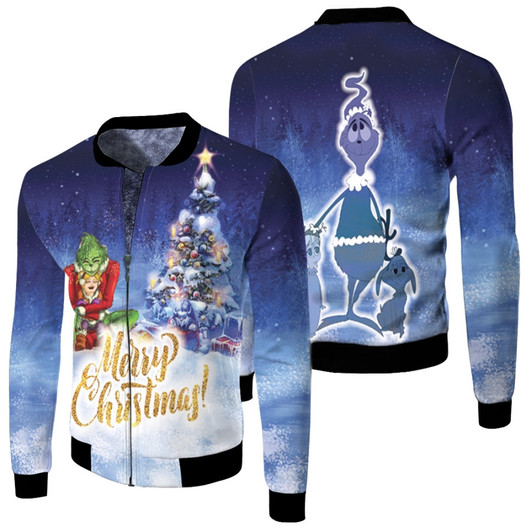 Grinch Christmas Merry Christmas Winter Season Blue Fleece Bomber Jacket