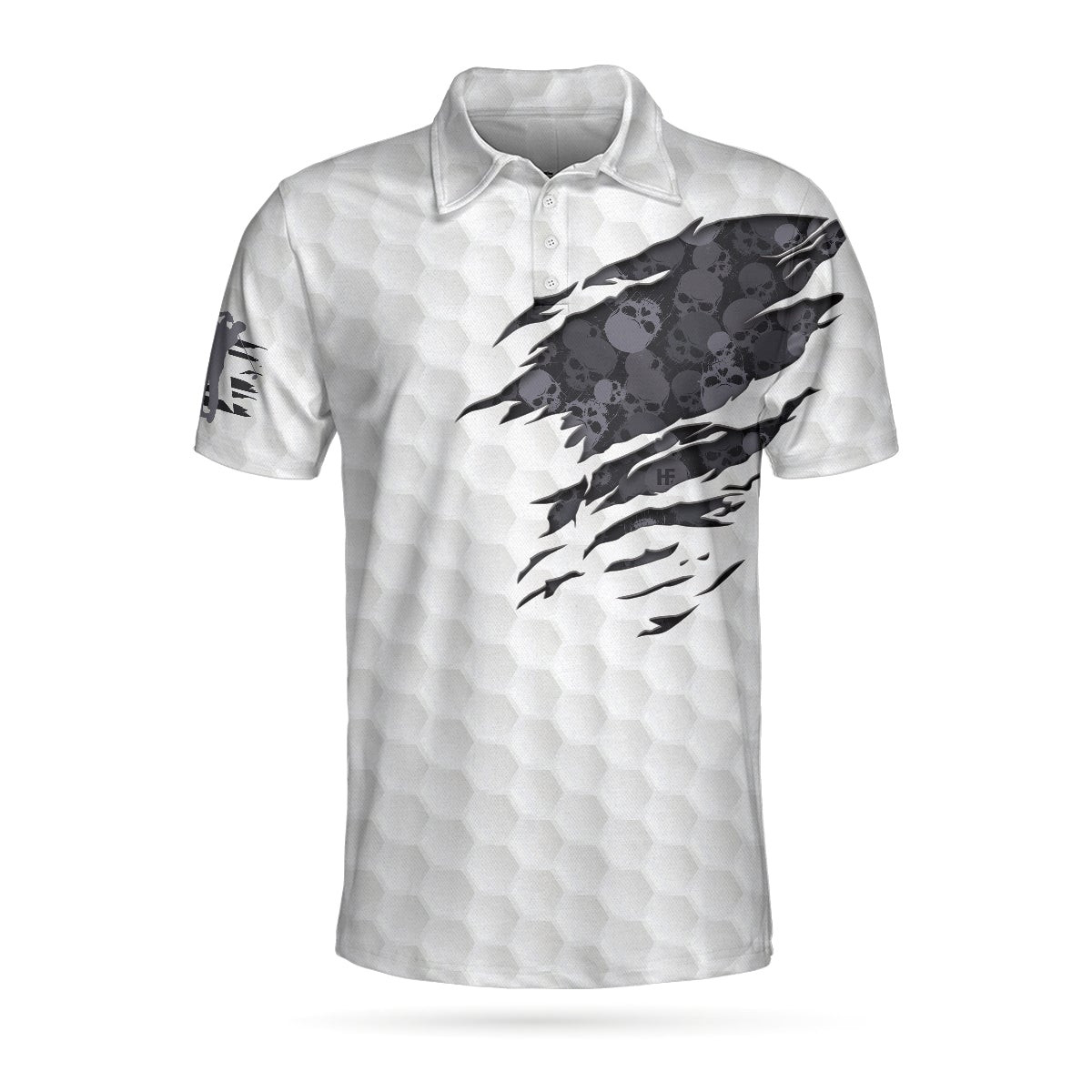 Grip It N Rip It Golf Ball Texture Short Sleeve Polo Shirt Ripped Skull Pattern Polo Shirt Best Golf Shirt For Men