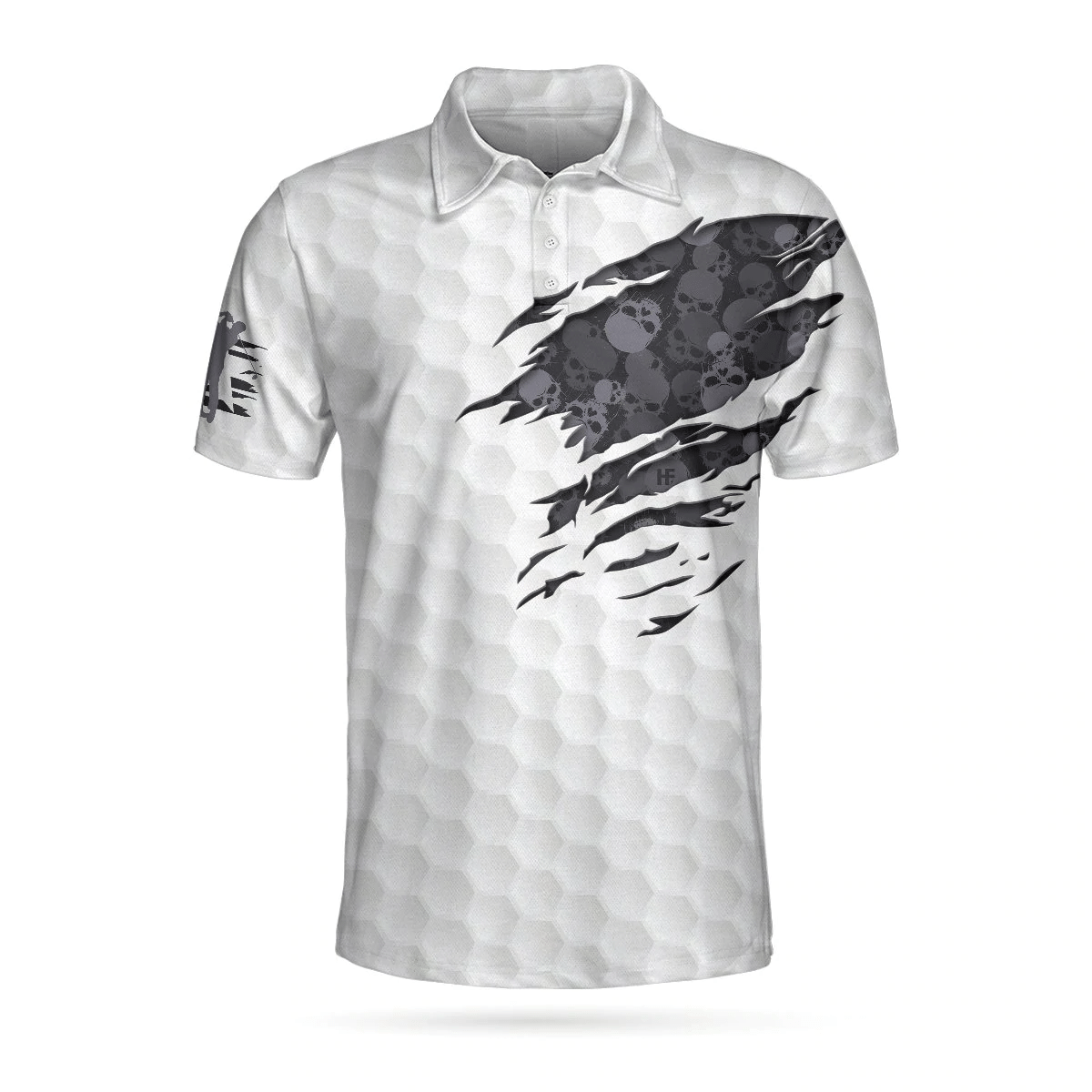 Grip It N Rip It Golf Ball Texture Short Sleeve Polo Shirt Ripped Skull Pattern Polo Shirt Best Golf Shirts Short Sleeve Polo For Men