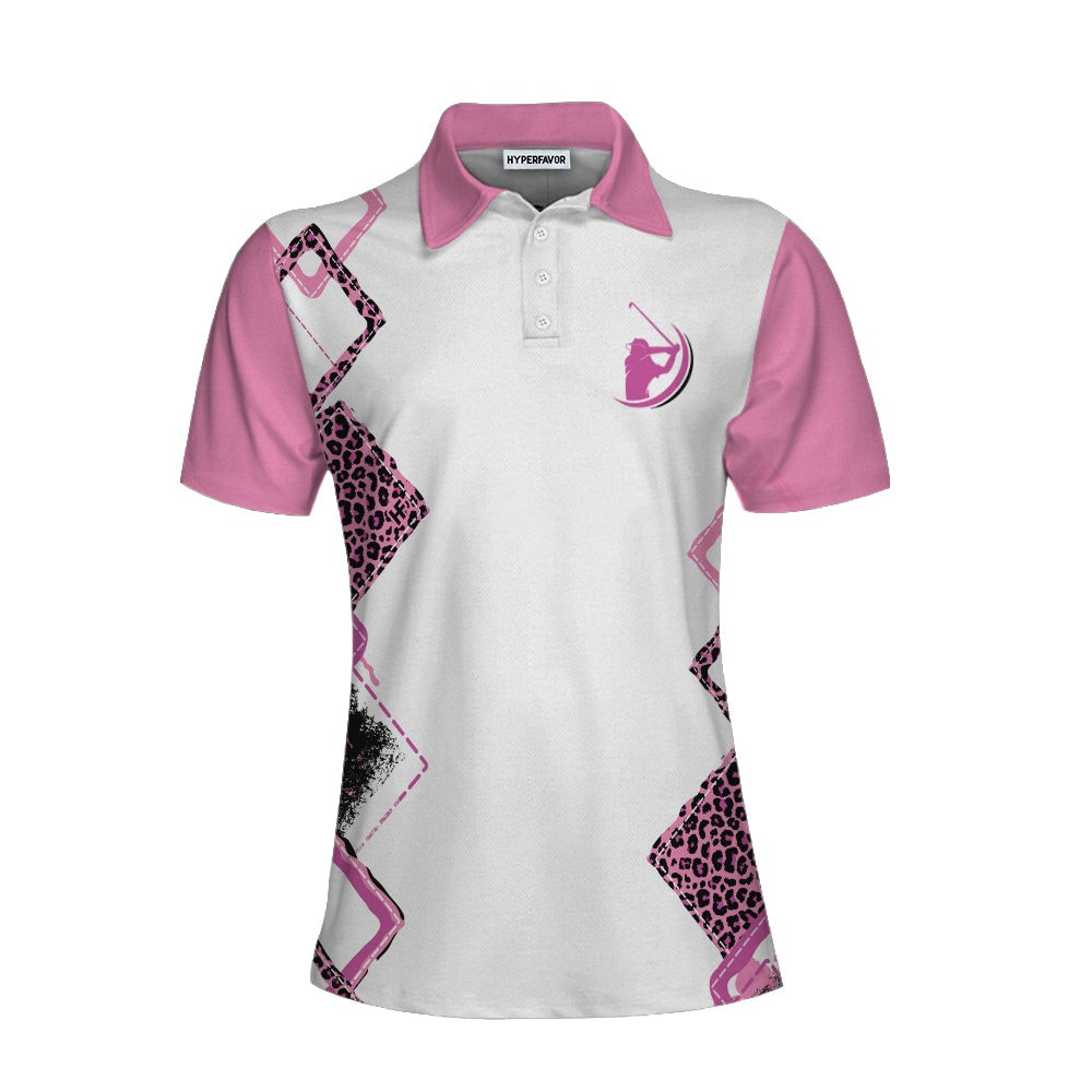 Grip It Rip It Sip It Short Sleeve Women Polo Shirt Pink Leopard Pattern Golf Shirt For Ladies