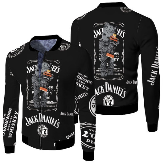 Groot Hug Jack Daniels Bottle For Lovers Fleece Bomber Jacket