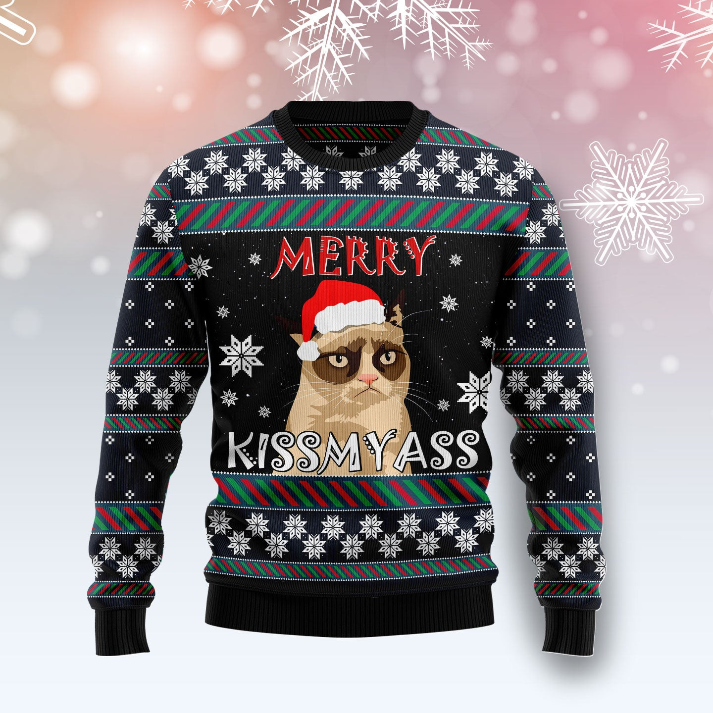 Grumpy Cat Kissmyass Ugly Christmas Sweater