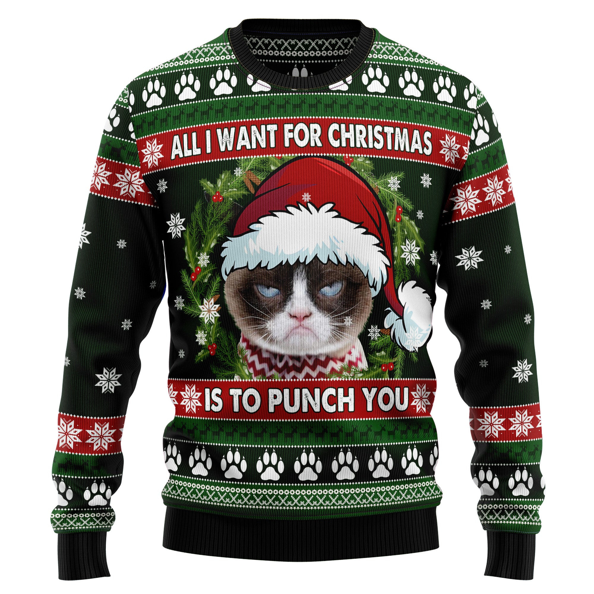 Grumpy Cat Punch You Ugly Christmas Sweater