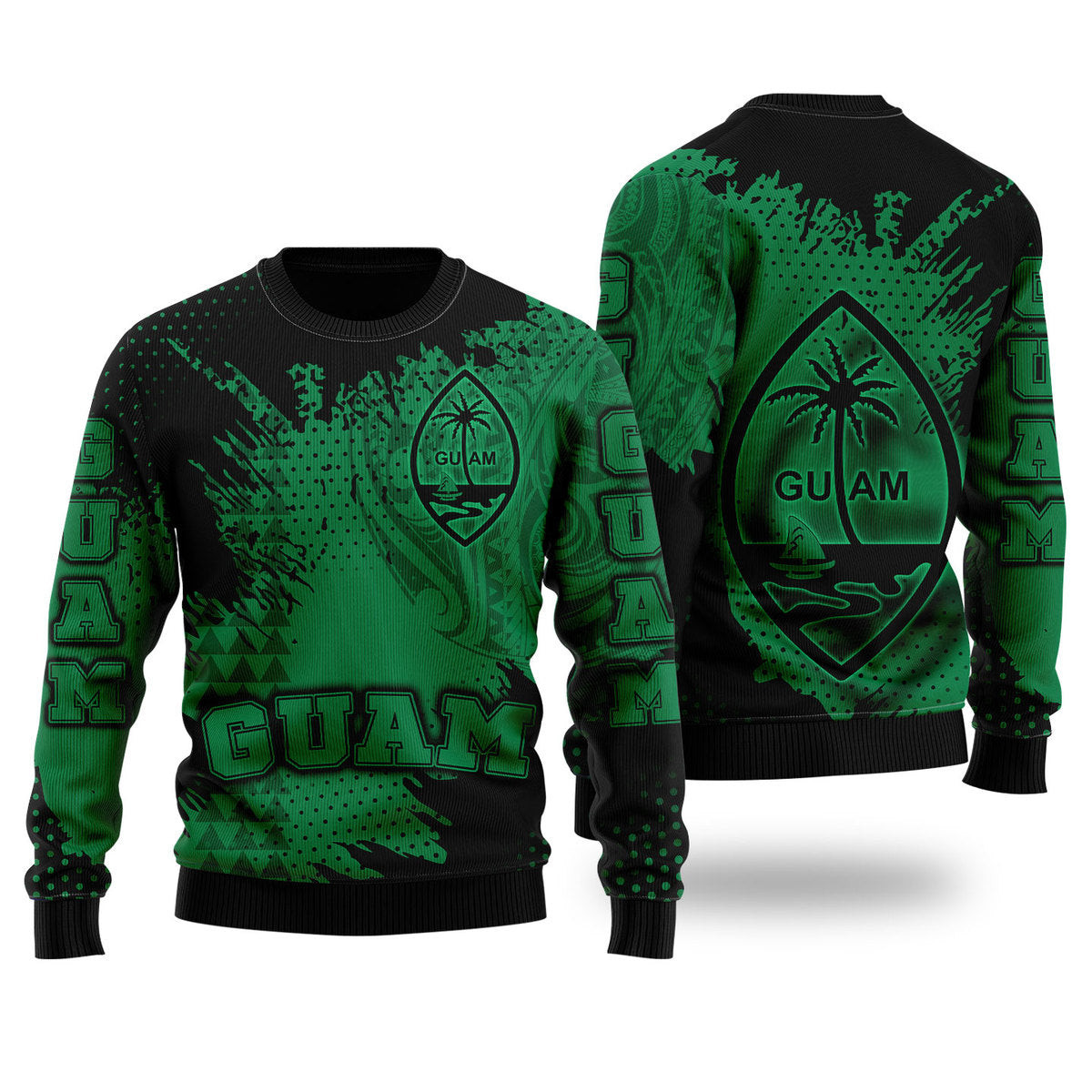 Guam Coat Of Arms Green Cool Ugly Christmas Sweater Ugly Sweater For Men Women