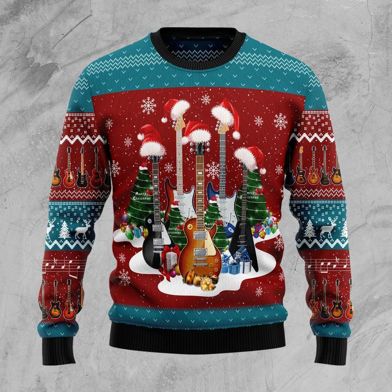 Guitar Christmas Ugly Christmas Sweater Ugly Sweater For Men Women, Holiday Sweater