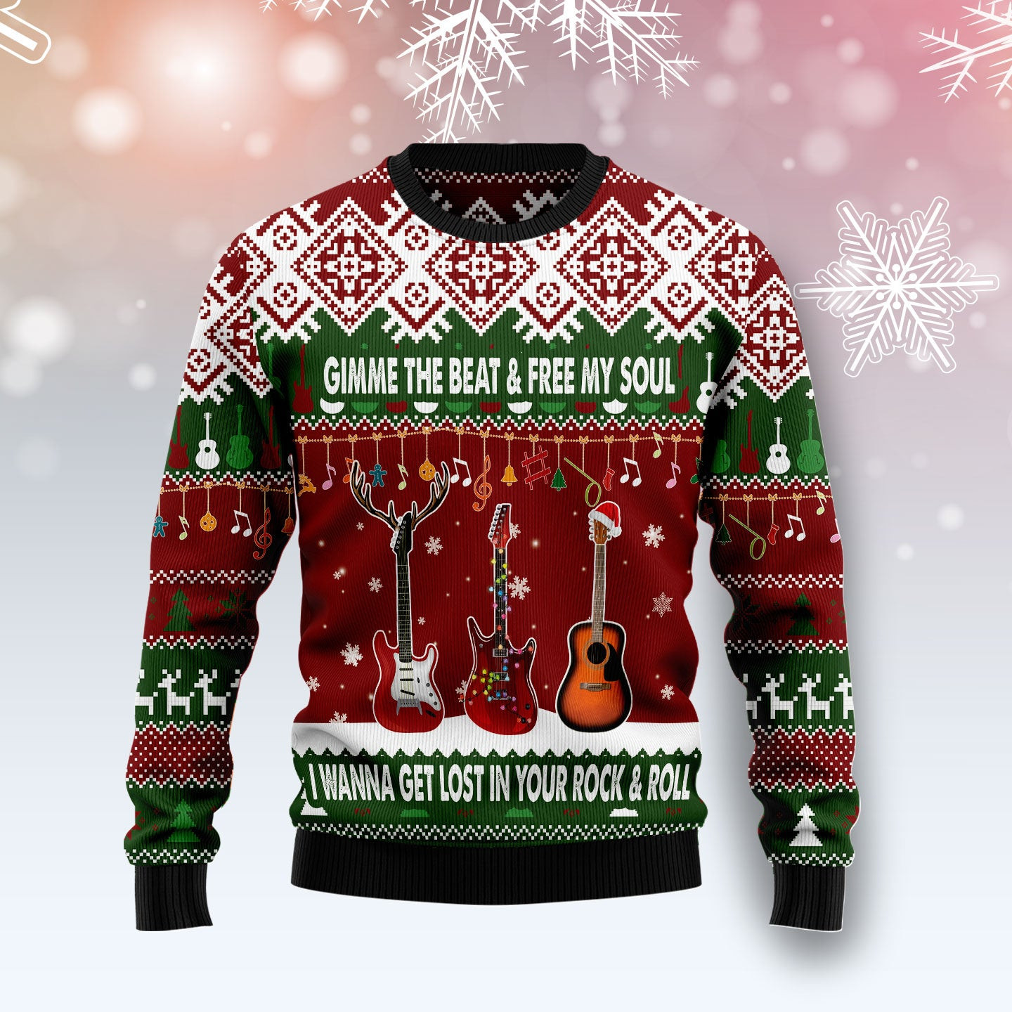 Guitar Gimme The Beat Ugly Christmas Sweater
