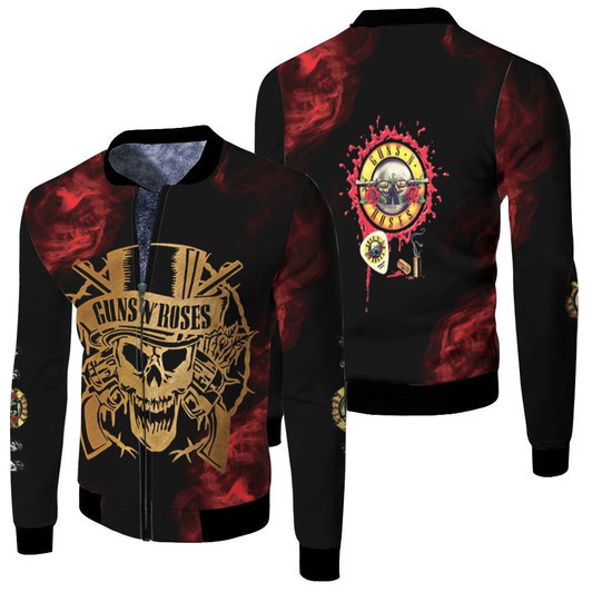 Gun N Roses Golden Skull Logo Rock Band Black Fleece Bomber Jacket