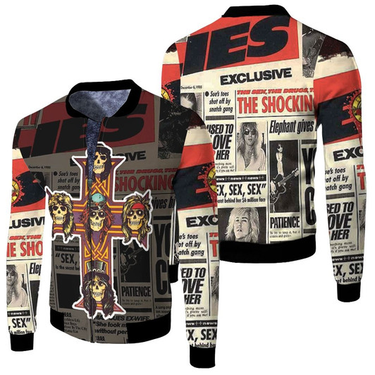 Gun N Roses Members Made Cross Newspapers Rock Band Fleece Bomber Jacket