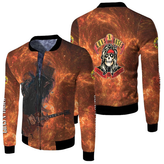 Gun N Roses Performance On Fire Rock Band Fleece Bomber Jacket