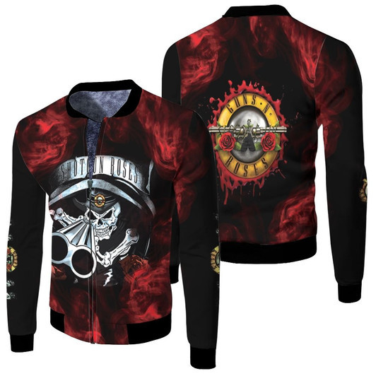 Gun N Roses Shotgun Roses Logo Rock Band Black Fleece Bomber Jacket