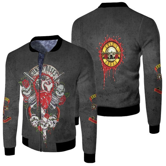 Gun N Roses Special Skull Logo Rock Band Black Fleece Bomber Jacket