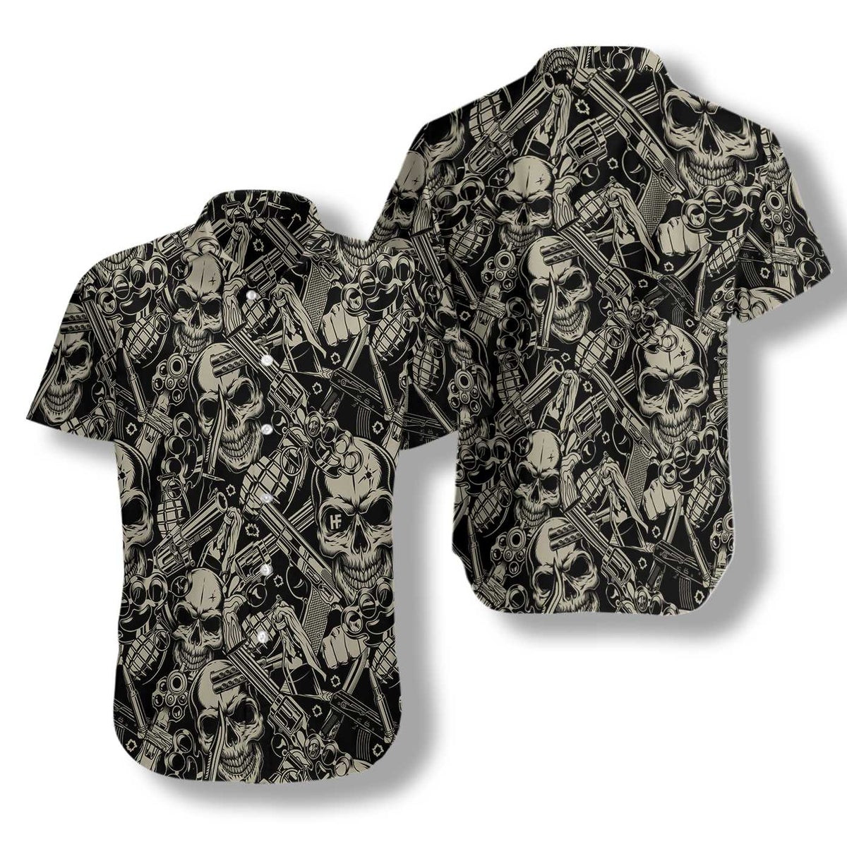 Guns And Skulls Pattern Hawaiian Shirt