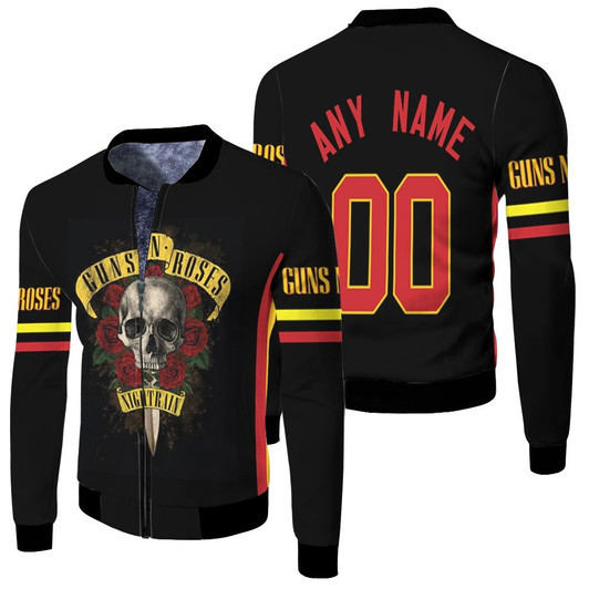 Guns N Roses Night Rain Rock Band Logo Skull Black Fleece Bomber Jacket