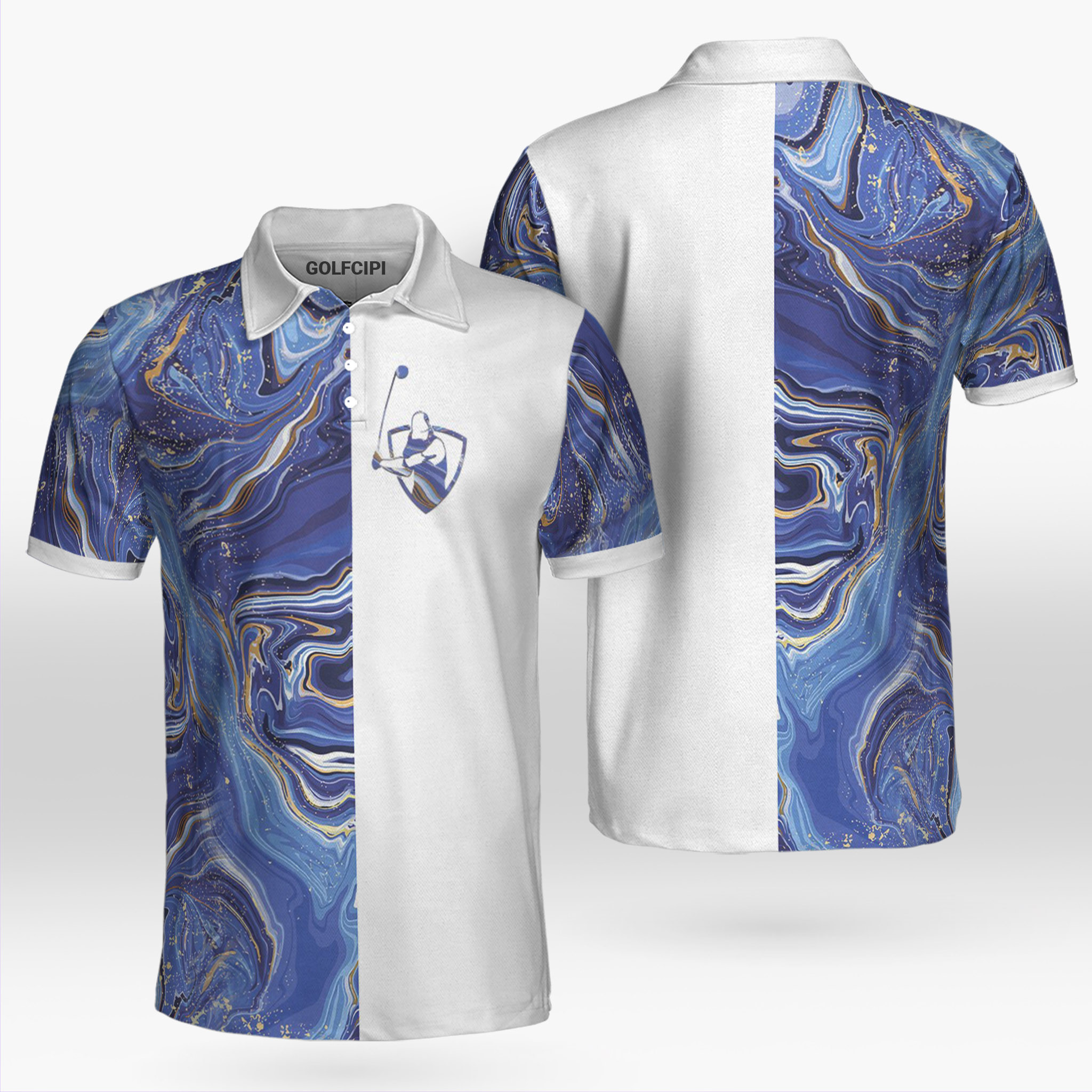 Half Of Marble Stone Blue Golf Shirt Golf Shirts Short Sleeve Polo For Men