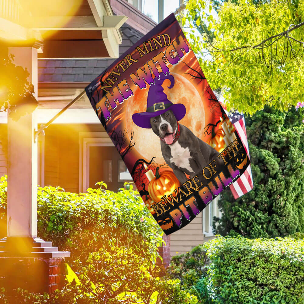 Halloween Beware Of The Pit Bull Flag Halloween Outdoor Decor Fall Yard House Decoration