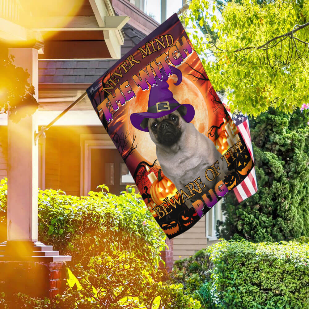 Halloween Beware Of The Pug Flag Halloween Outdoor Decor Fall Yard House Decoration