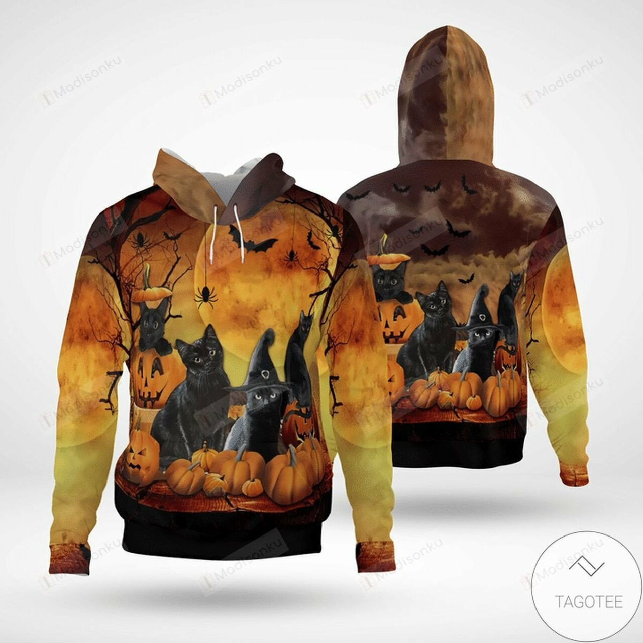 Halloween Black Cat Pumpkin 3d All Over Print Hoodie, Zip-up Hoodie