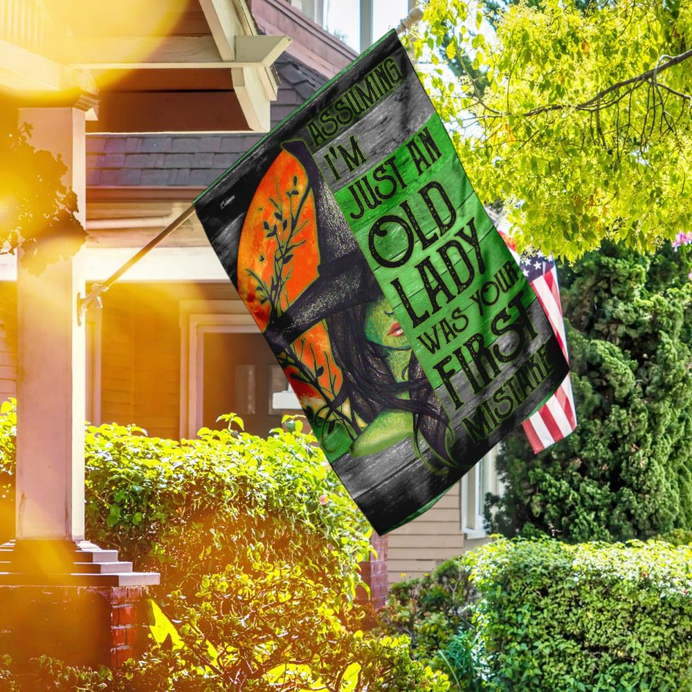 Halloween Flag Assuming Im Just An Old Lady Was Your First Mistake Witch Flag Halloween Decor