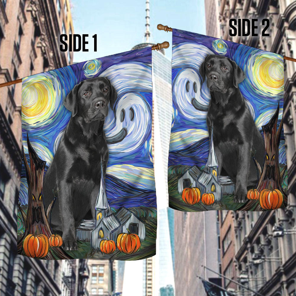 Halloween Flag Black Labrador Retriever Scary Starry Night Halloween Outdoor Decor Fall Yard House Decoration