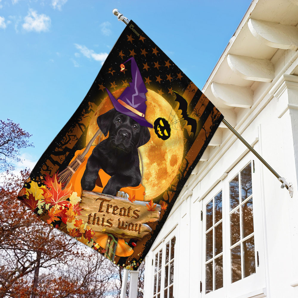 Halloween Flag Black Labrador Treats This Way Flag Halloween Decor