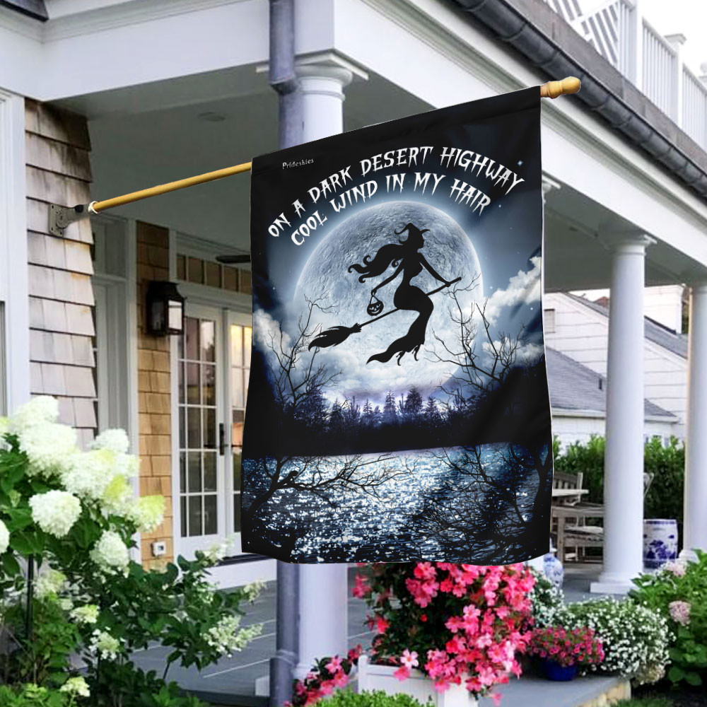 Halloween Flag Fly Witch Broom Big Moon Night Sky Flag Halloween Decor