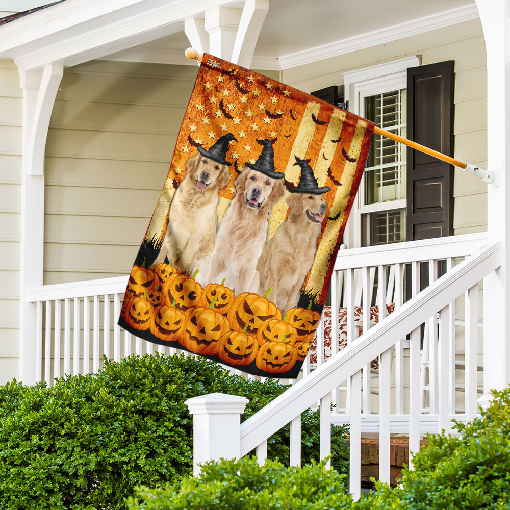 Halloween Flag Golden Retriever Pumpkin Flag Halloween Outdoor Decor Fall Yard House Decoration