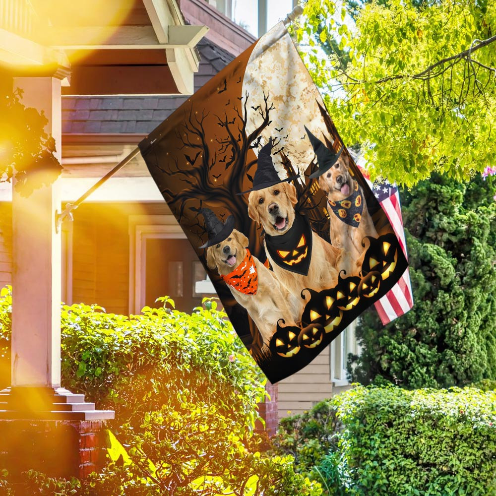 Halloween Flag Golden Retrievers Under Scary Tree Halloween Outdoor Decor Fall Yard House Decoration