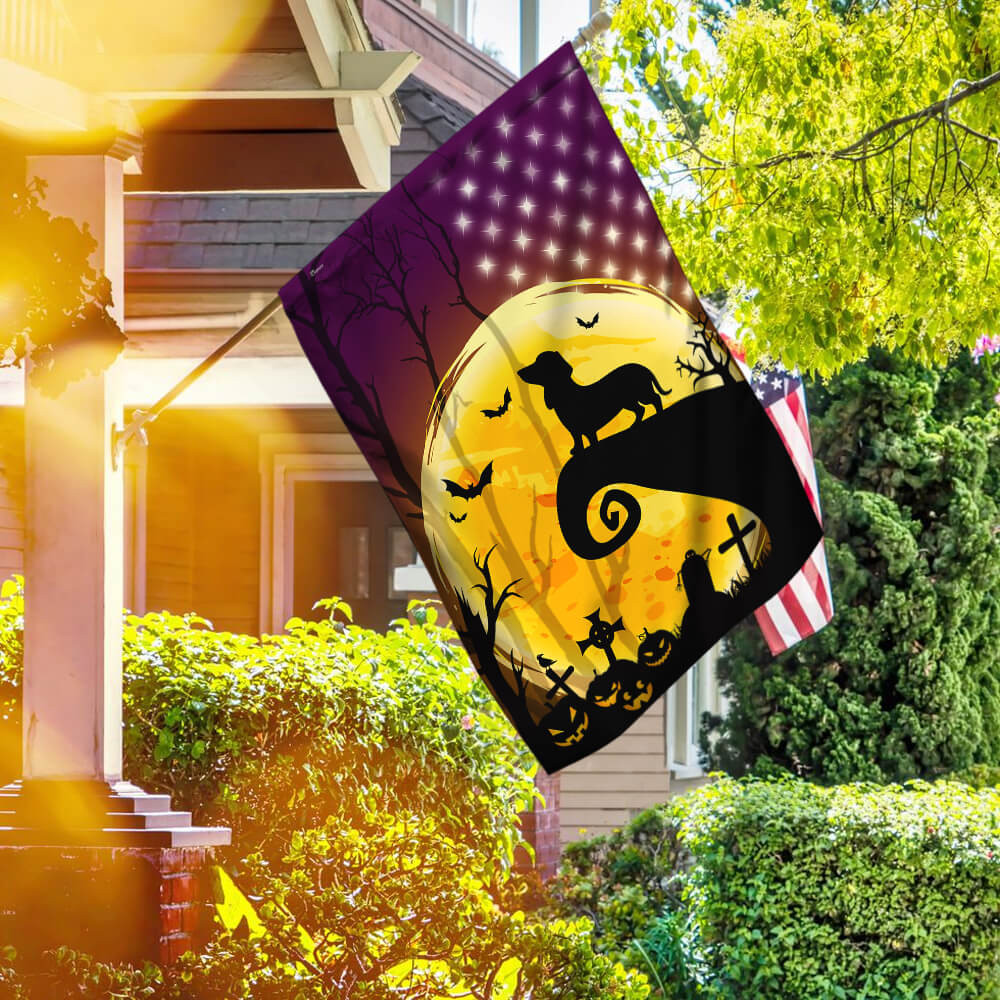 Halloween Flag Moon Dog Dachshund Halloween Outdoor Decor Fall Yard House Decoration