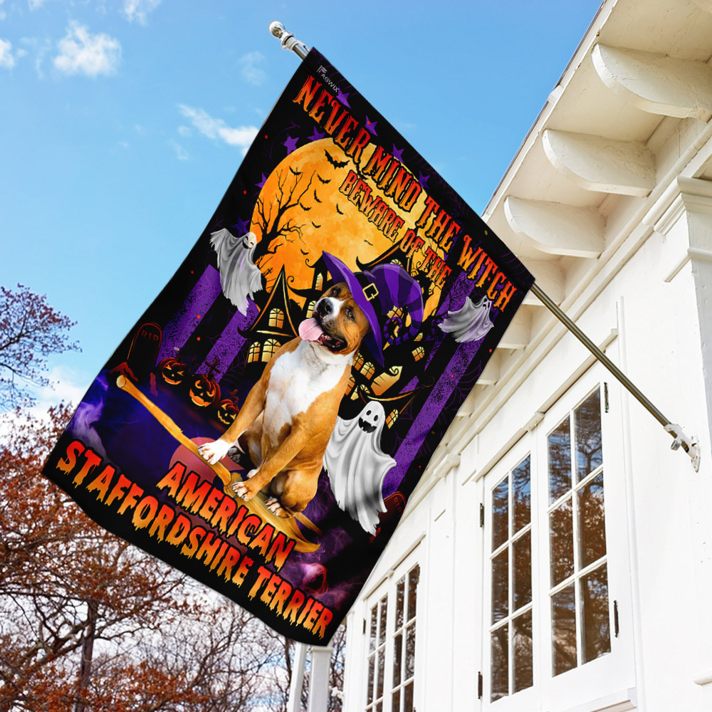 Halloween Flag Never Mind The Witch Beware Of The American Staffordshire Terrier Flag Halloween Decor