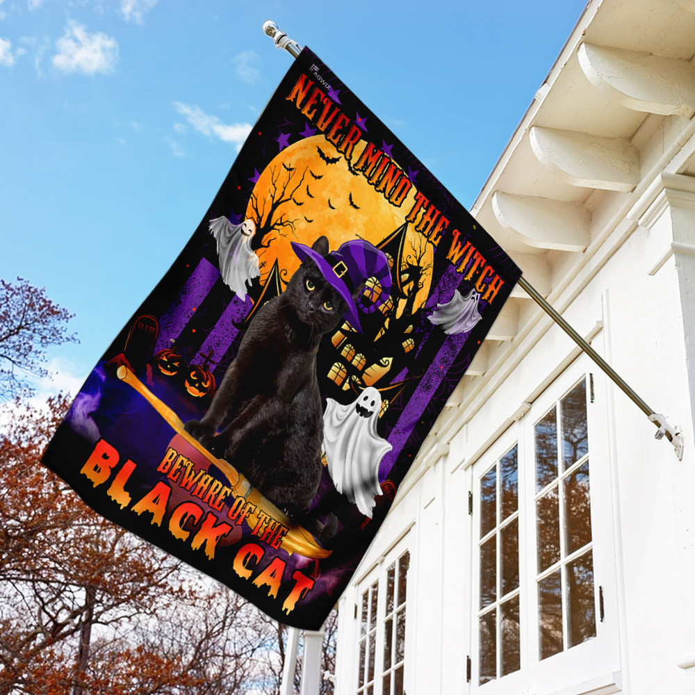 Halloween Flag Never Mind The Witch Beware Of The Black Cat Flag Halloween Decor