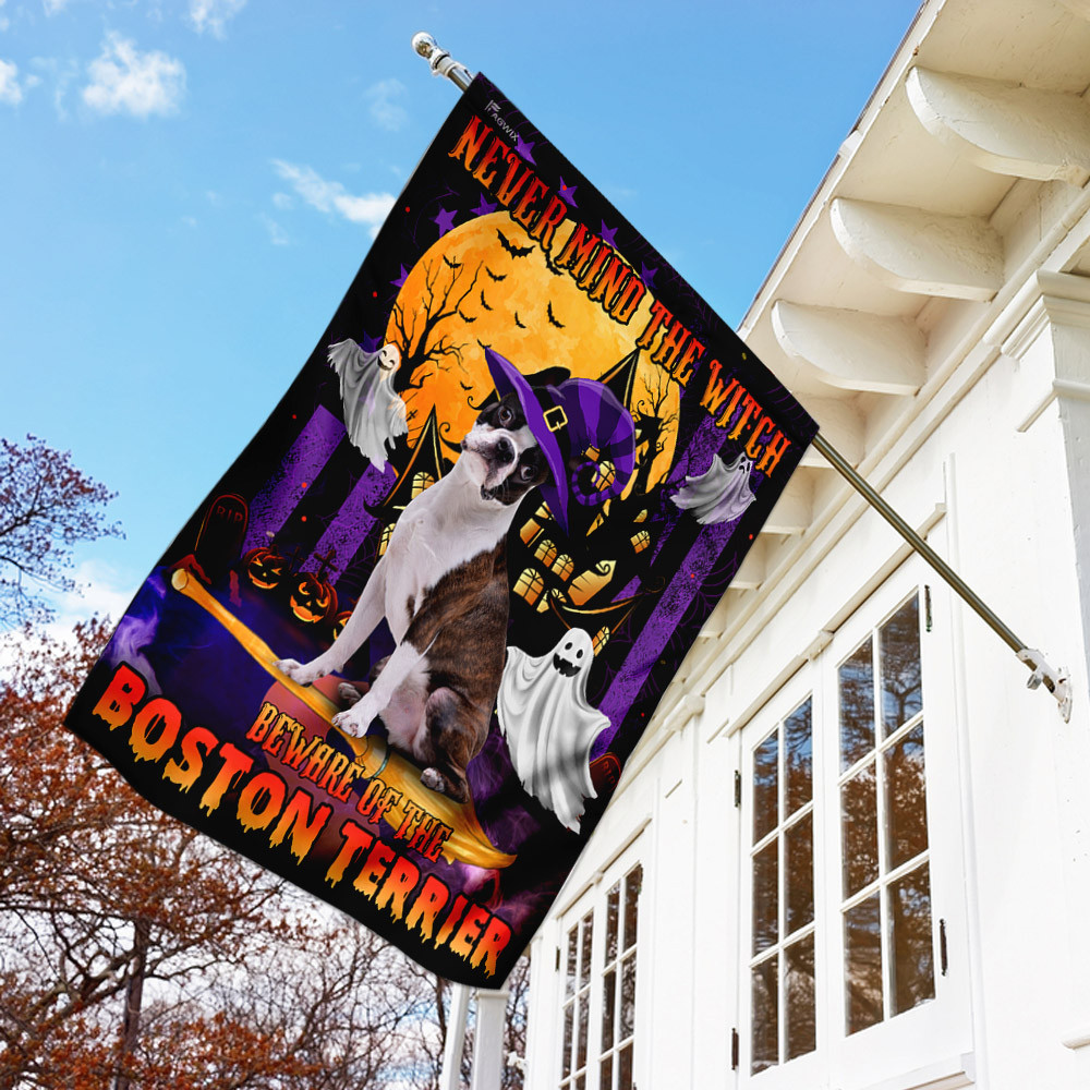 Halloween Flag Never Mind The Witch Beware Of The Boston Terrier Flag Halloween Decor