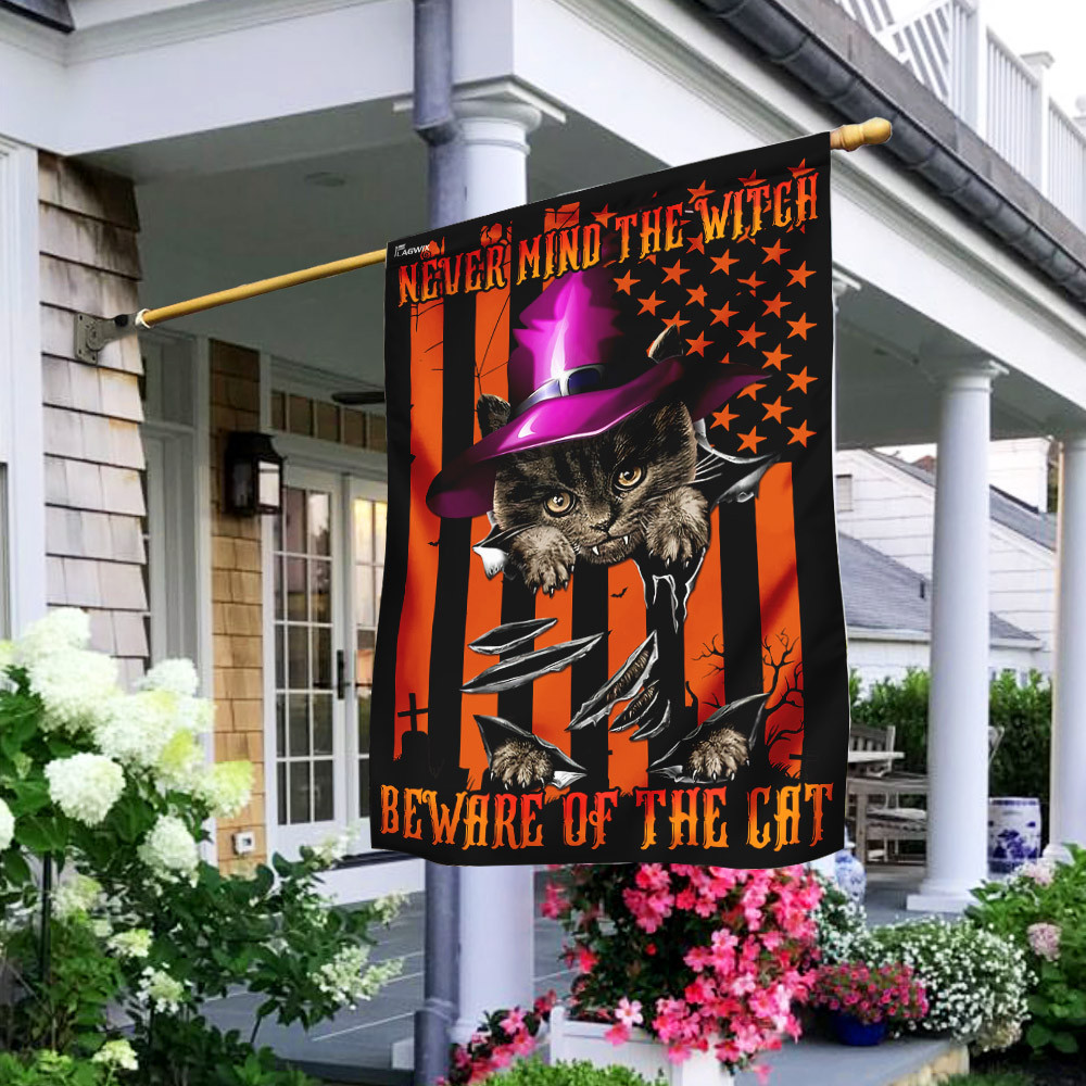 Halloween Flag Never Mind The Witch Beware Of The Cat Flag Halloween Outdoor Decor Fall Yard House Decoration