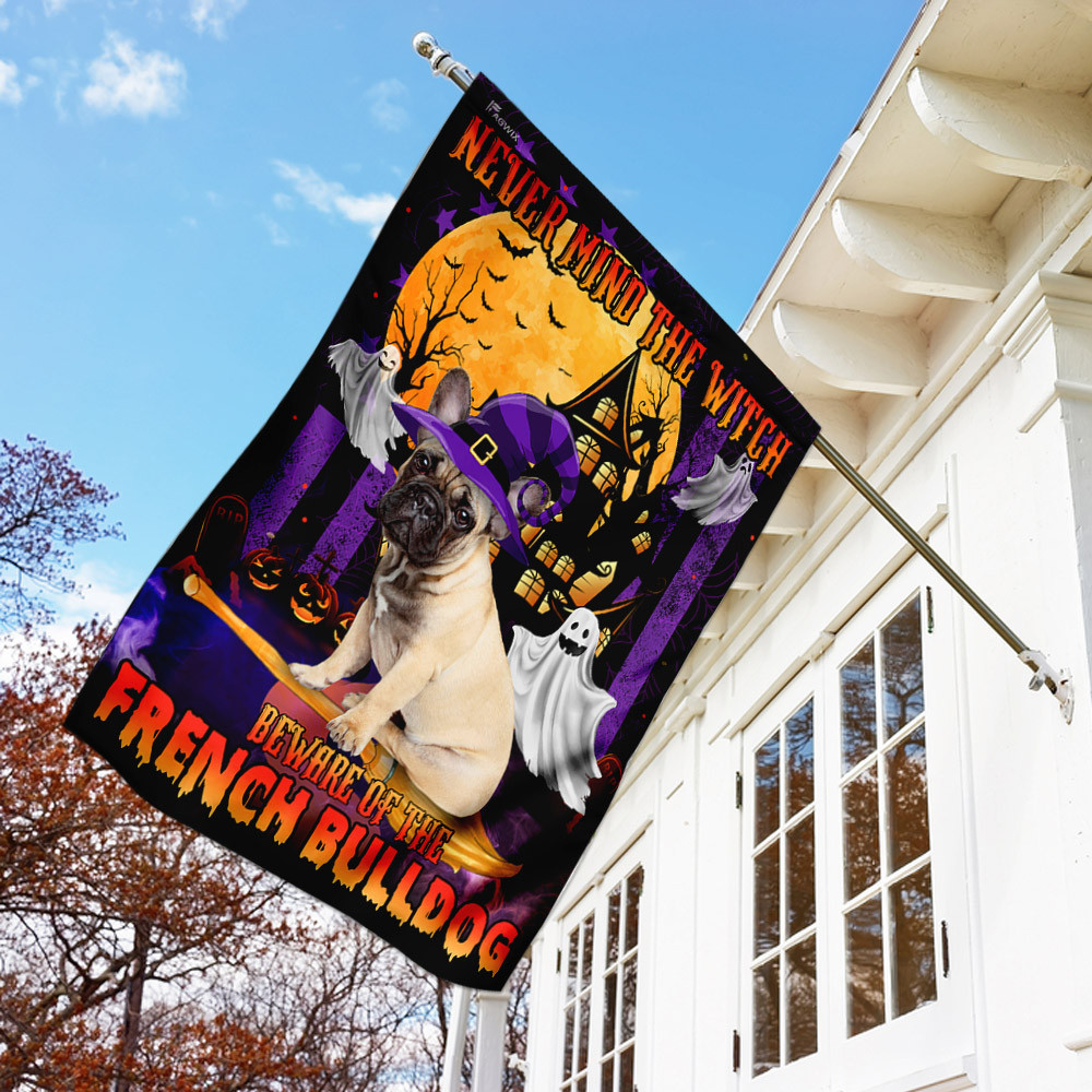 Halloween Flag Never Mind The Witch Beware Of The French Bulldog Flag Halloween Decor