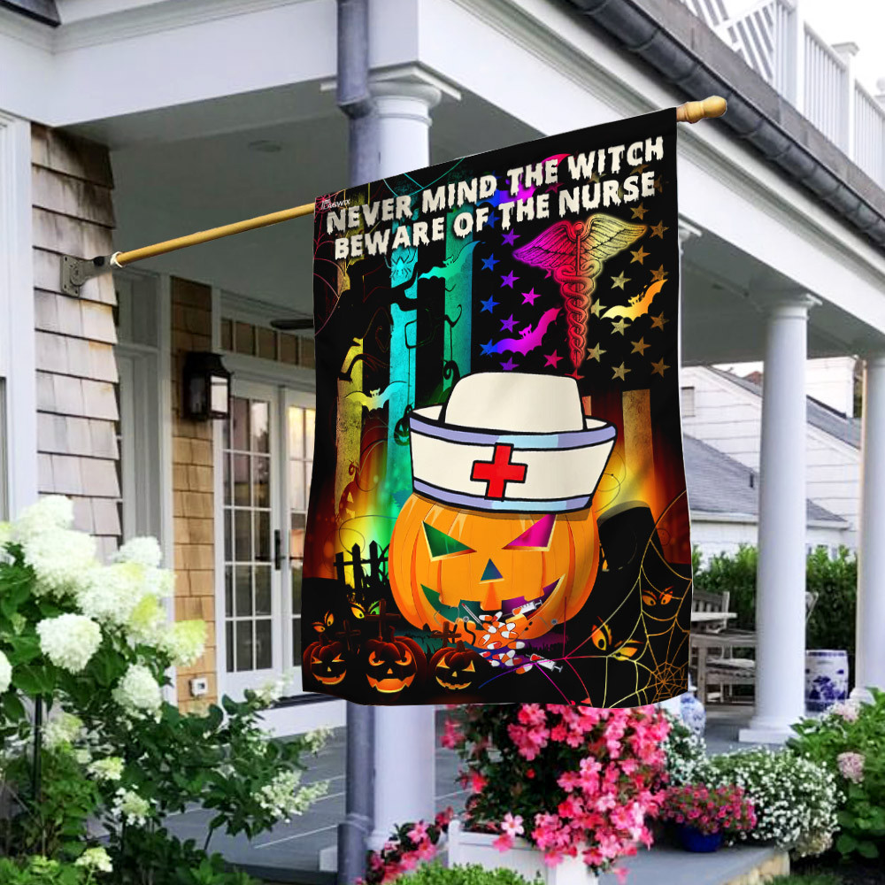 Halloween Flag Never Mind The Witch Beware Of The Nurse Flag Halloween Outdoor Decor