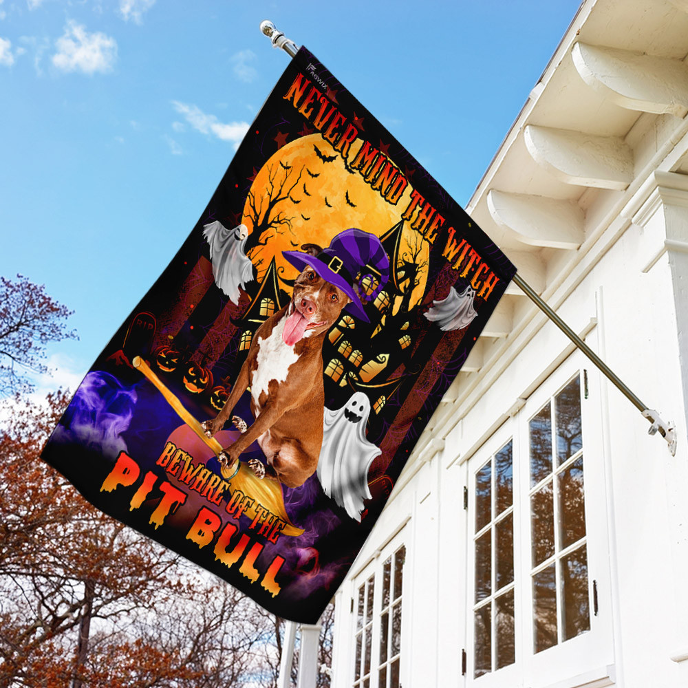 Halloween Flag Never Mind The Witch Beware Of The Pit Bull Flag Halloween Decor