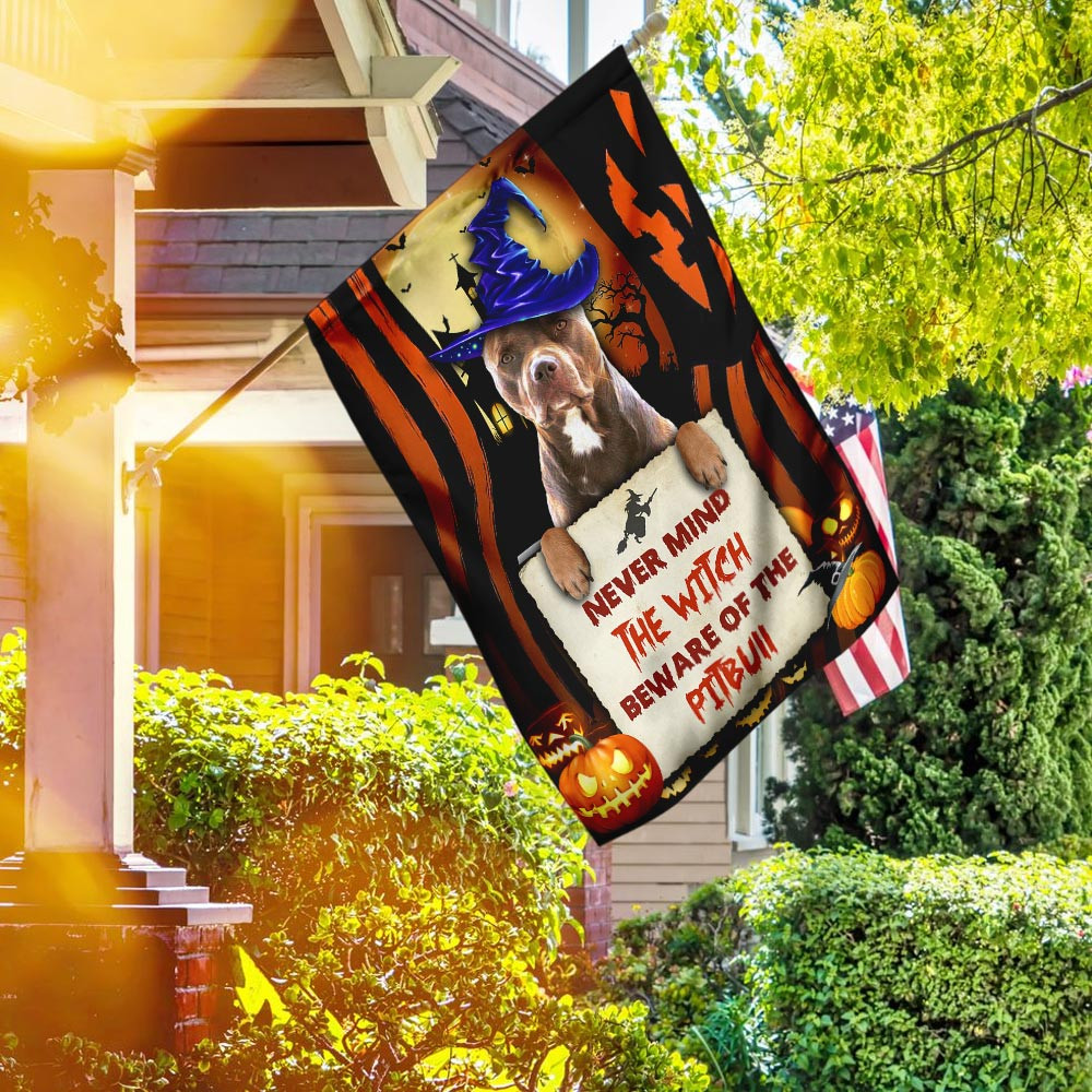Halloween Flag Never Mind The Witch Beware Of The Pitbull Flag Halloween Decor