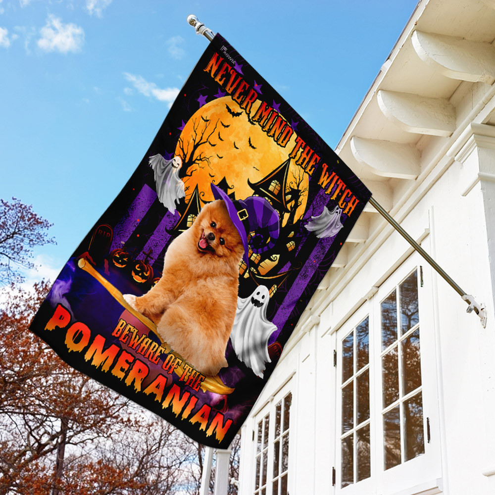 Halloween Flag Never Mind The Witch Beware Of The Pomeranian Flag Halloween Decor