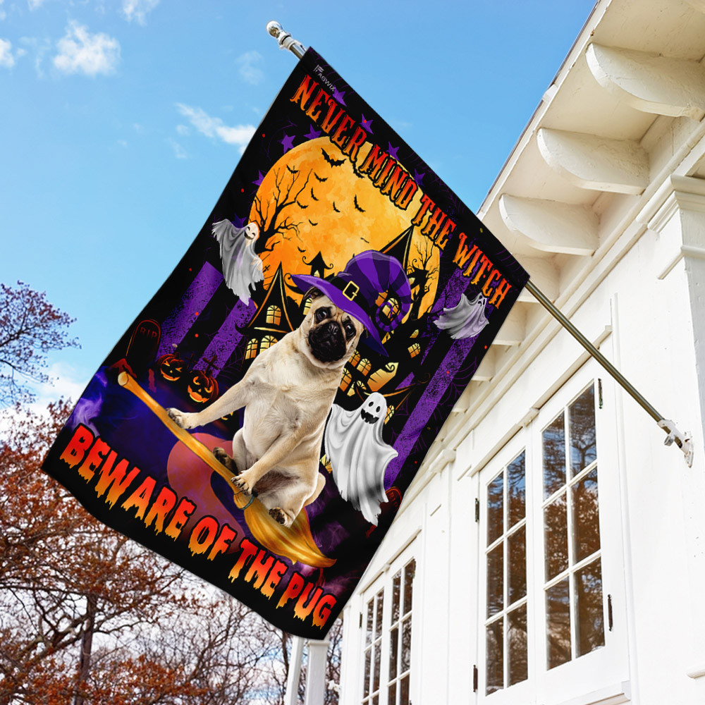 Halloween Flag Never Mind The Witch Beware Of The Pug Flag Halloween Decor