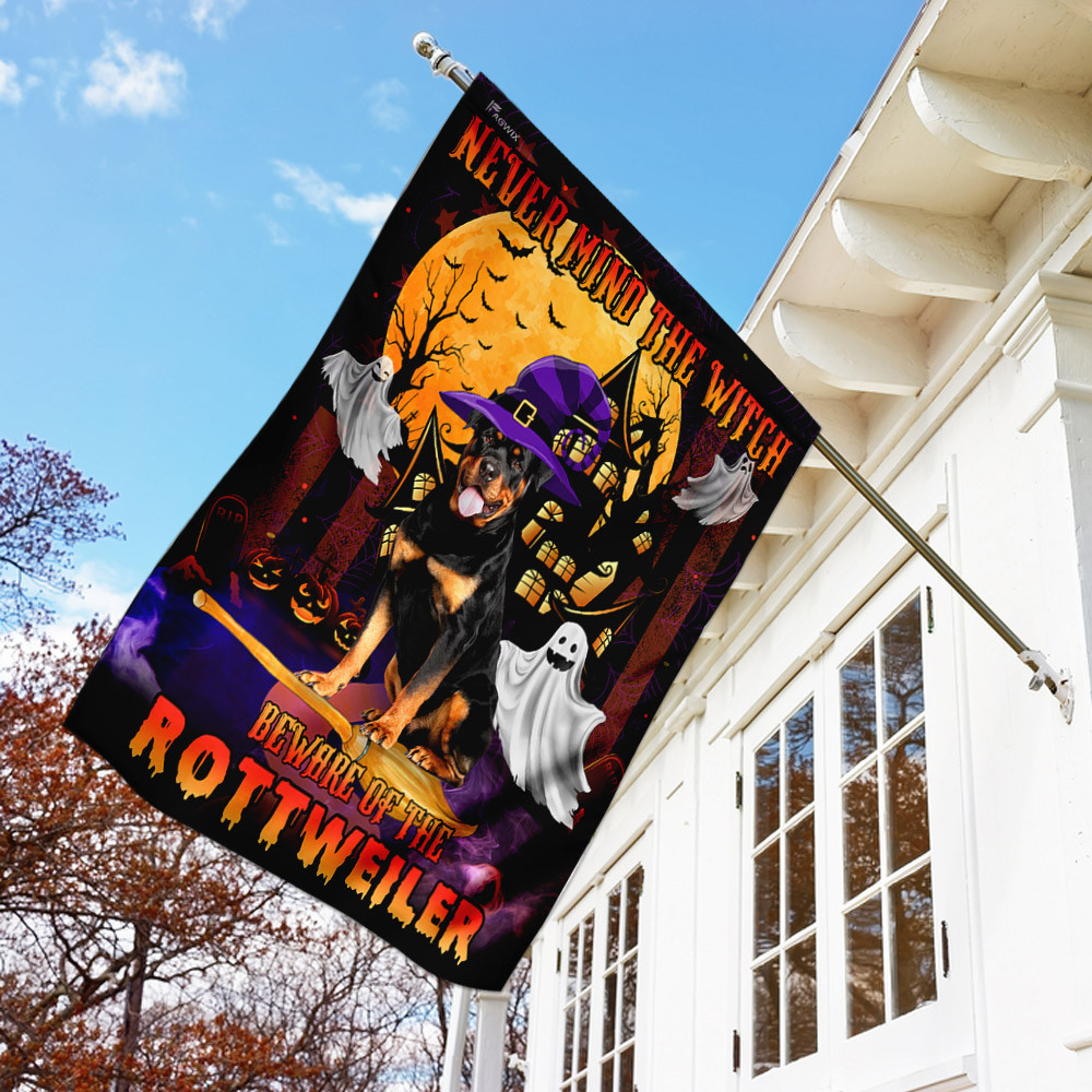 Halloween Flag Never Mind The Witch Beware Of The Rottweiler Flag Halloween Decor