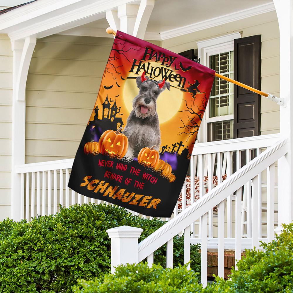 Halloween Flag Never Mind The Witch Beware Of The Schnauzer Flag Halloween Outdoor Decor