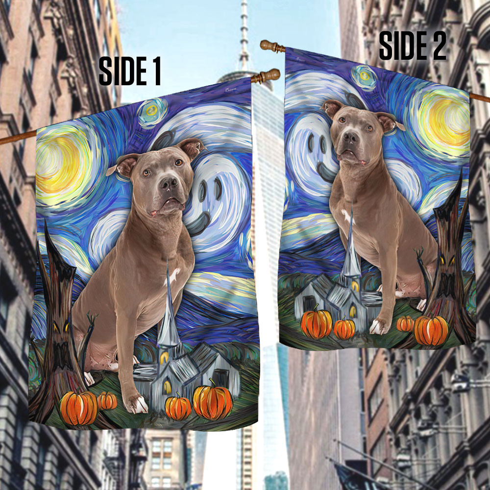 Halloween Flag Pitbull Scary Starry Night Halloween Outdoor Decor Fall Yard House Decoration