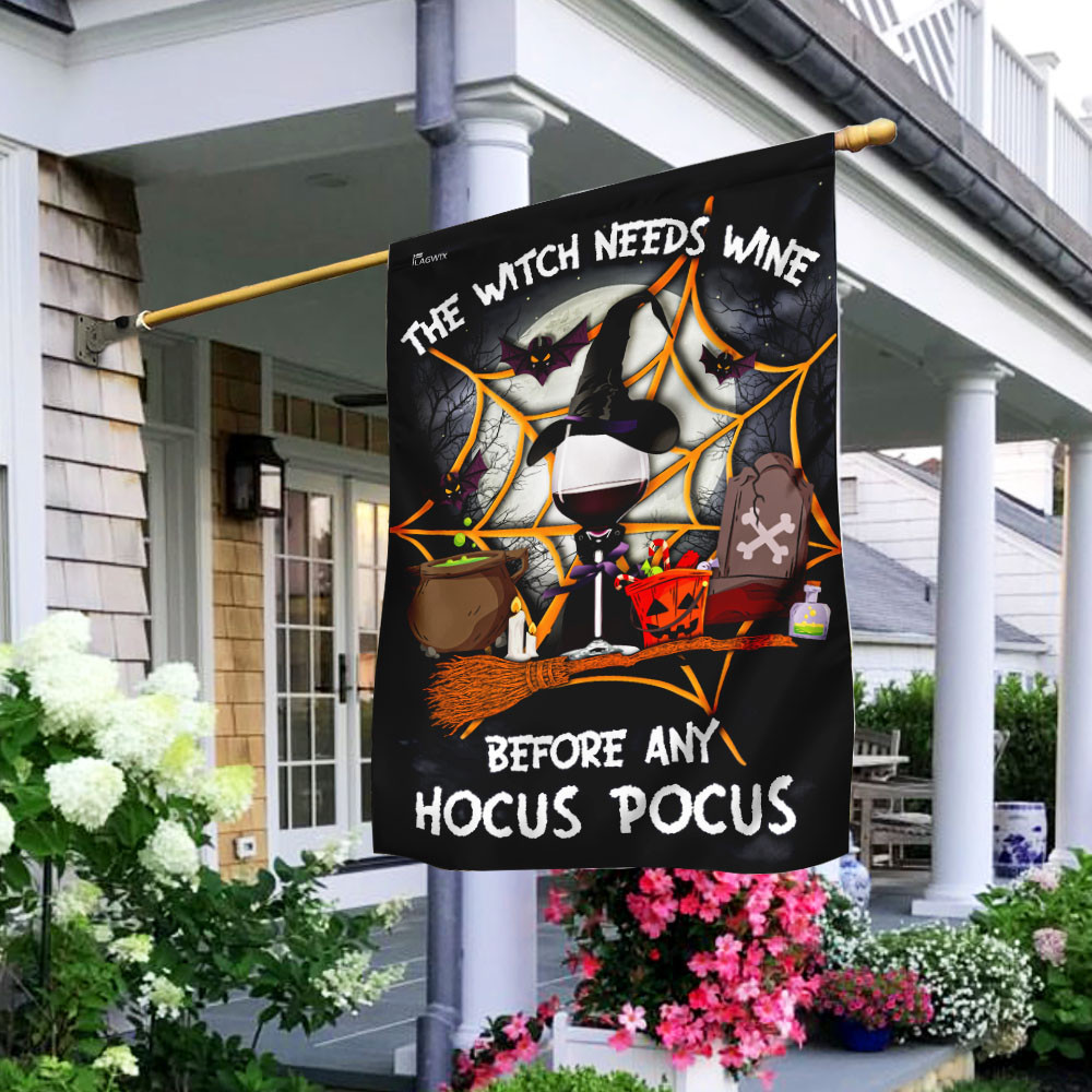 Halloween Flag The Witch Needs Wine Before Any Hocus Pocus Flag Halloween Decor