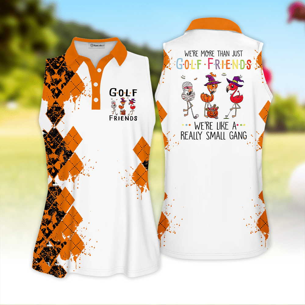 Halloween Flamingo Golf Orange And Black we're more than just golf friends Sleeveless Polo Shirt Short Sleeve Long Sleeve Polo Shirt