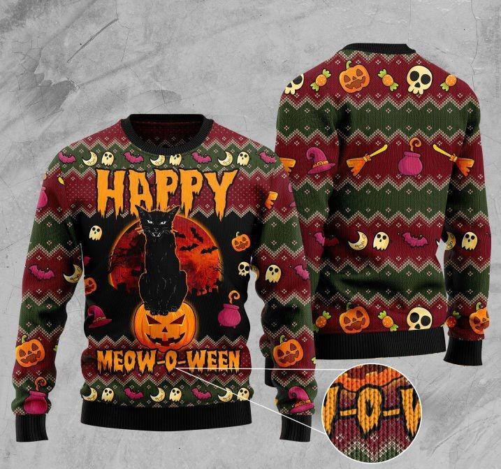 Halloween Happy Cat Ugly Christmas Sweater Ugly Sweater For Men Women