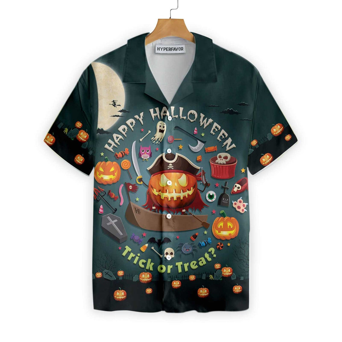 Halloween Pumpkin Pirate Halloween Hawaiian Shirt Trick Or Treat Candy Cute Jack-o-lantern Hawaiian Shirt