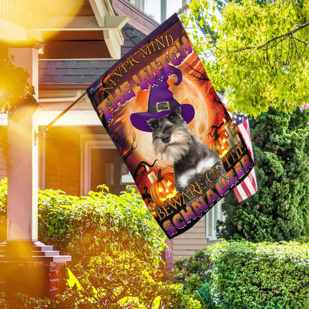 Halloween Schnauzer Flag Happy Halloween With Beware Of The Schnauzer Dog Flag