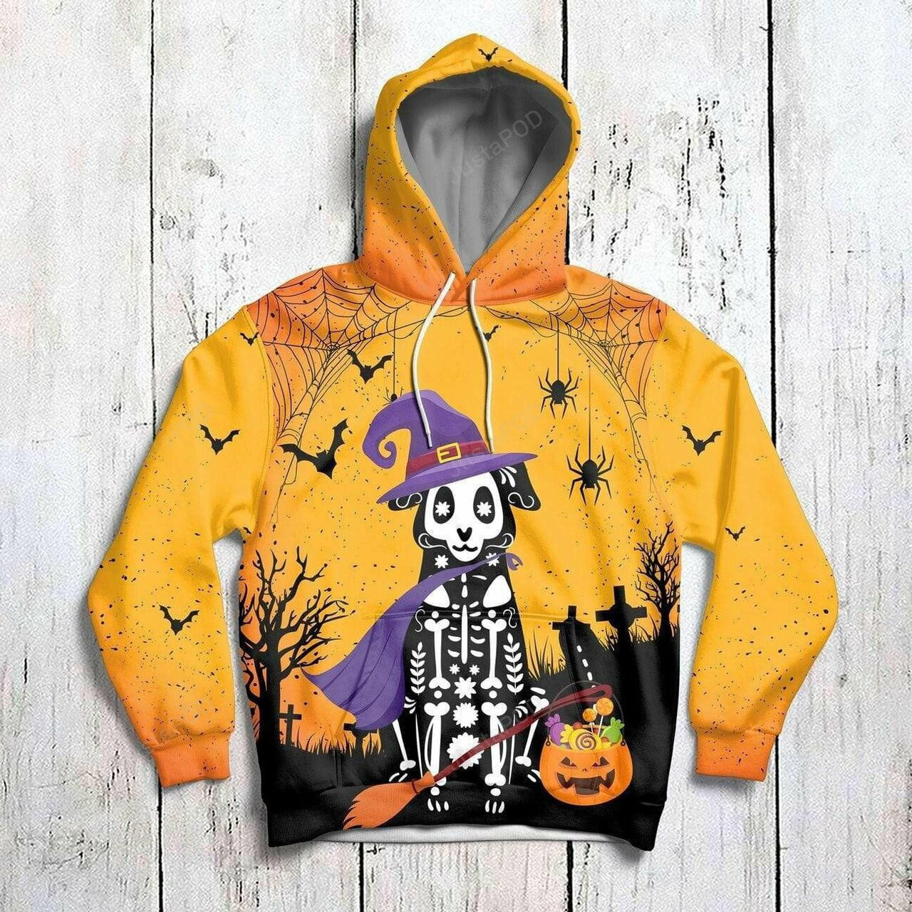 Halloween Skeleton Witch Cat 3d All Print Hoodie